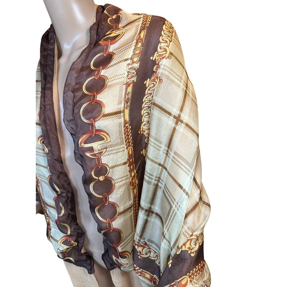 Equestrian Chain Motif 100% Silk Long 58”L x 25.5”W Gold Cowgirl Western Scarf - Picture 5 of 11